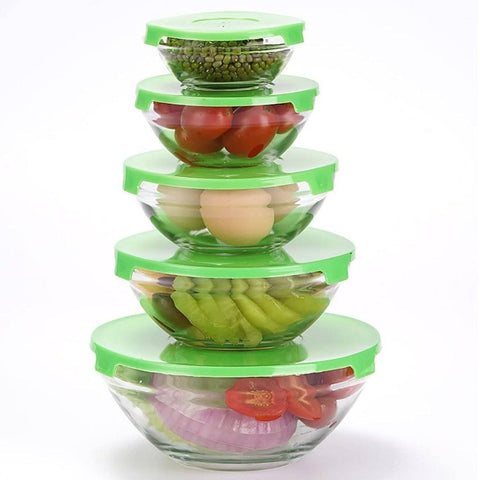 Modern Glass Bowl Set Mixing / Storage Bowls with Lids (5 Pcs Set) - jugaad.shop