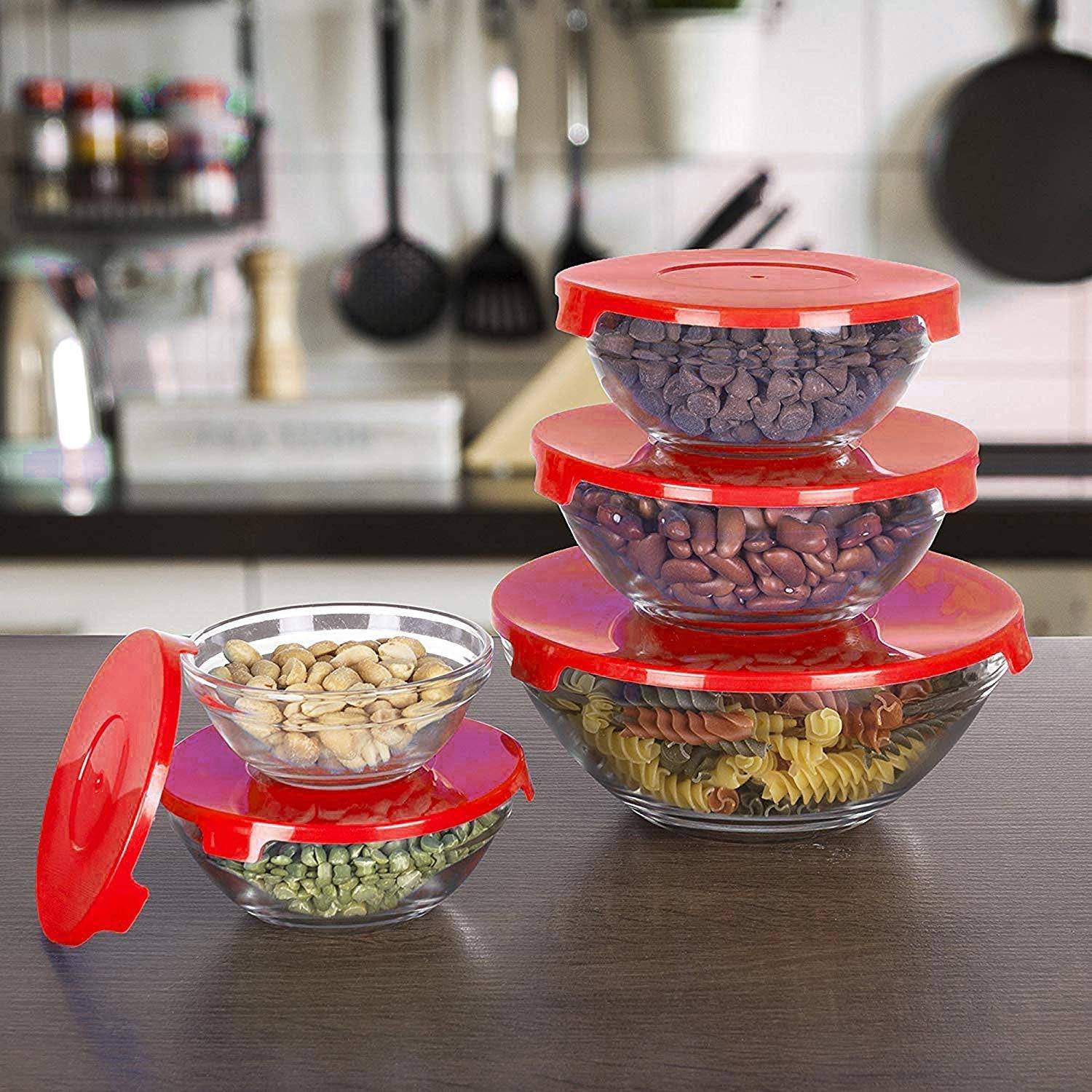 Modern Glass Bowl Set Mixing / Storage Bowls with Lids (5 Pcs Set) - jugaad.shop