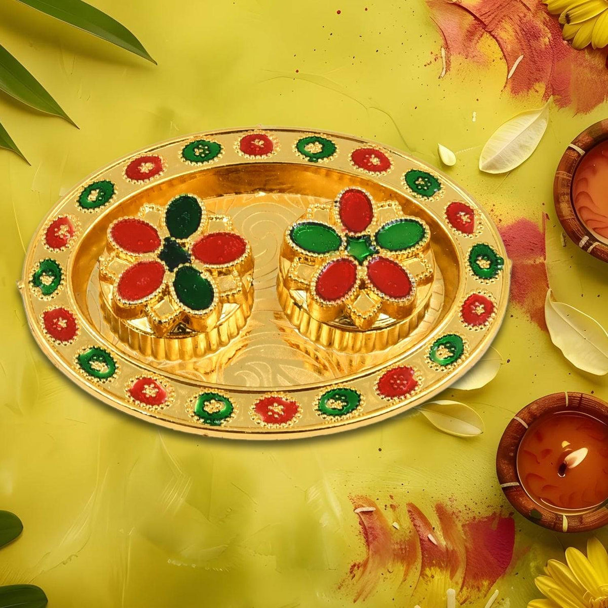 Oval Shape Special Puja Thali (1 Pc / Mix Design)