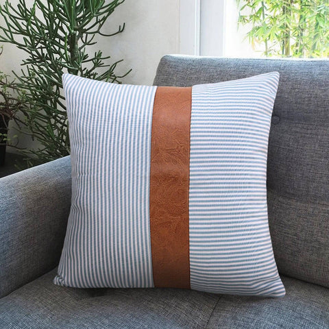 Pillow Covers, leather & cotton Cushion Covers (16 × 16 Inch / 1 Pair / 2 Pc)