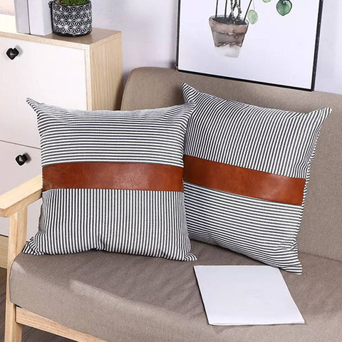 Pillow Covers, leather & cotton Cushion Covers (20 × 20 Inch / 1 Pair / 2 Pc)