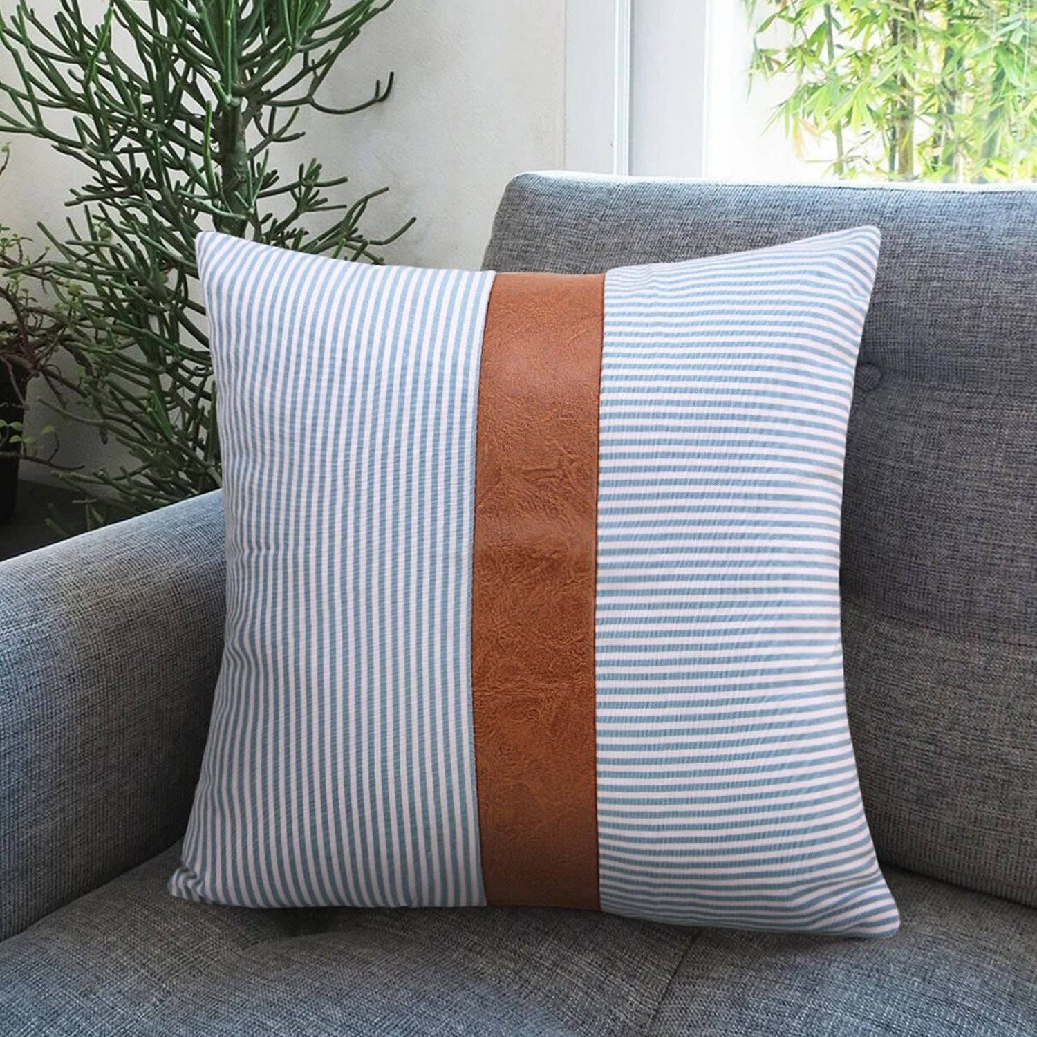 Pillow Covers, leather & cotton Cushion Covers (20 × 20 Inch / 1 Pair / 2 Pc)