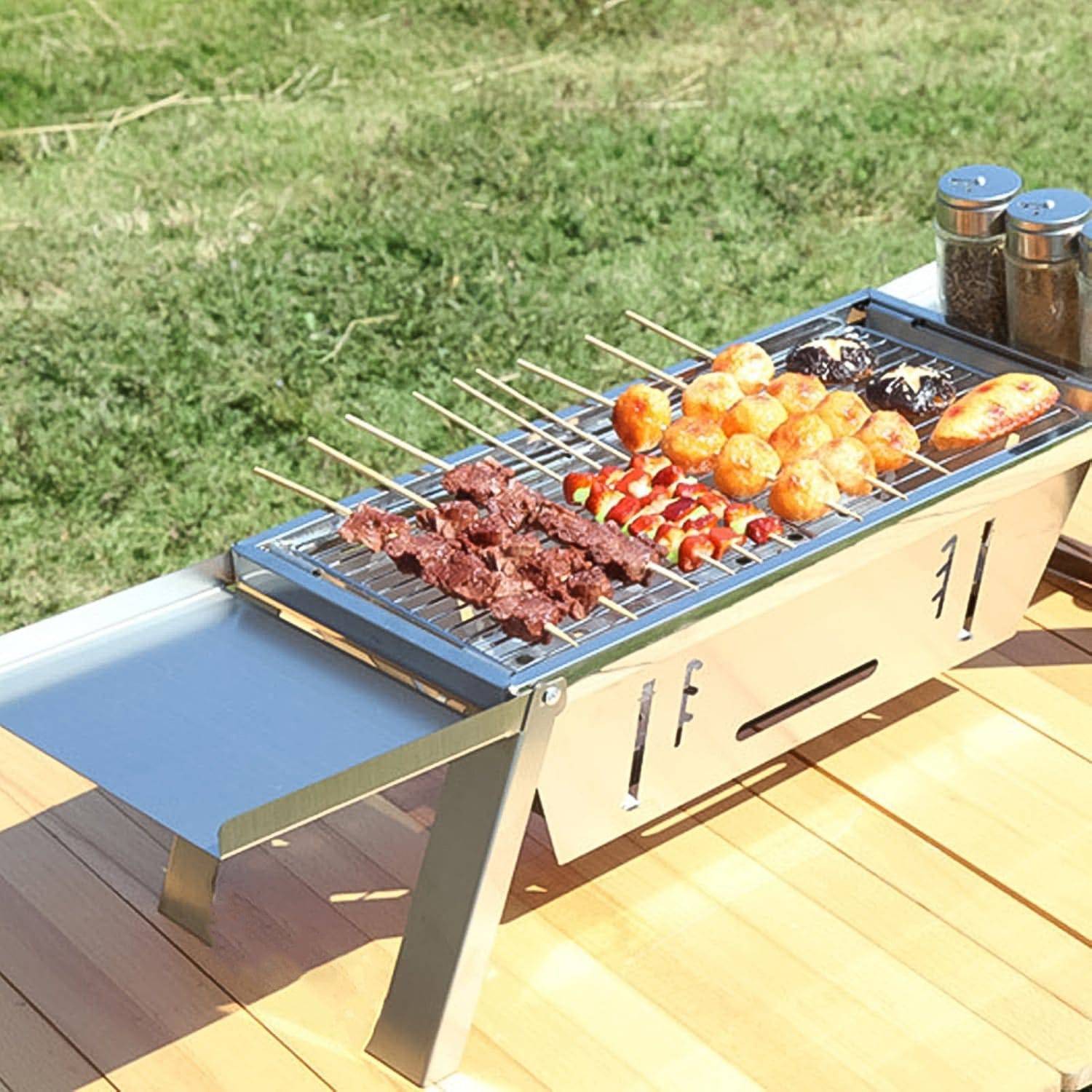 Portable BBQ / Barbecue Grill Stainless Steel Folding Charcoal Grill (1 Set / Net Weight : 2207 GM)