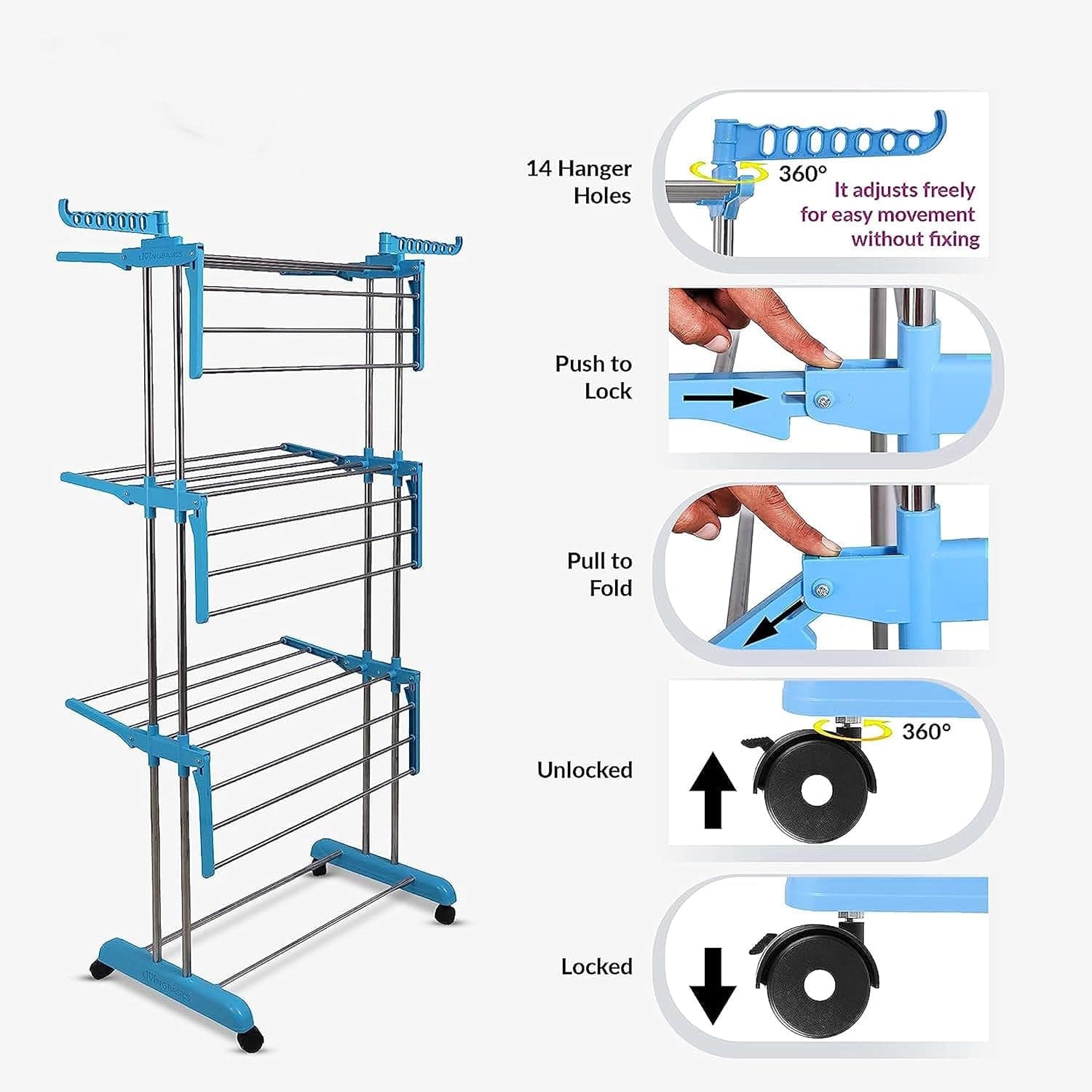 Premium Heavy Duty Stainless Steel 3 Layer Foldable Cloth Drying Stand (1 Set / With Brown Box) - jugaad.shop