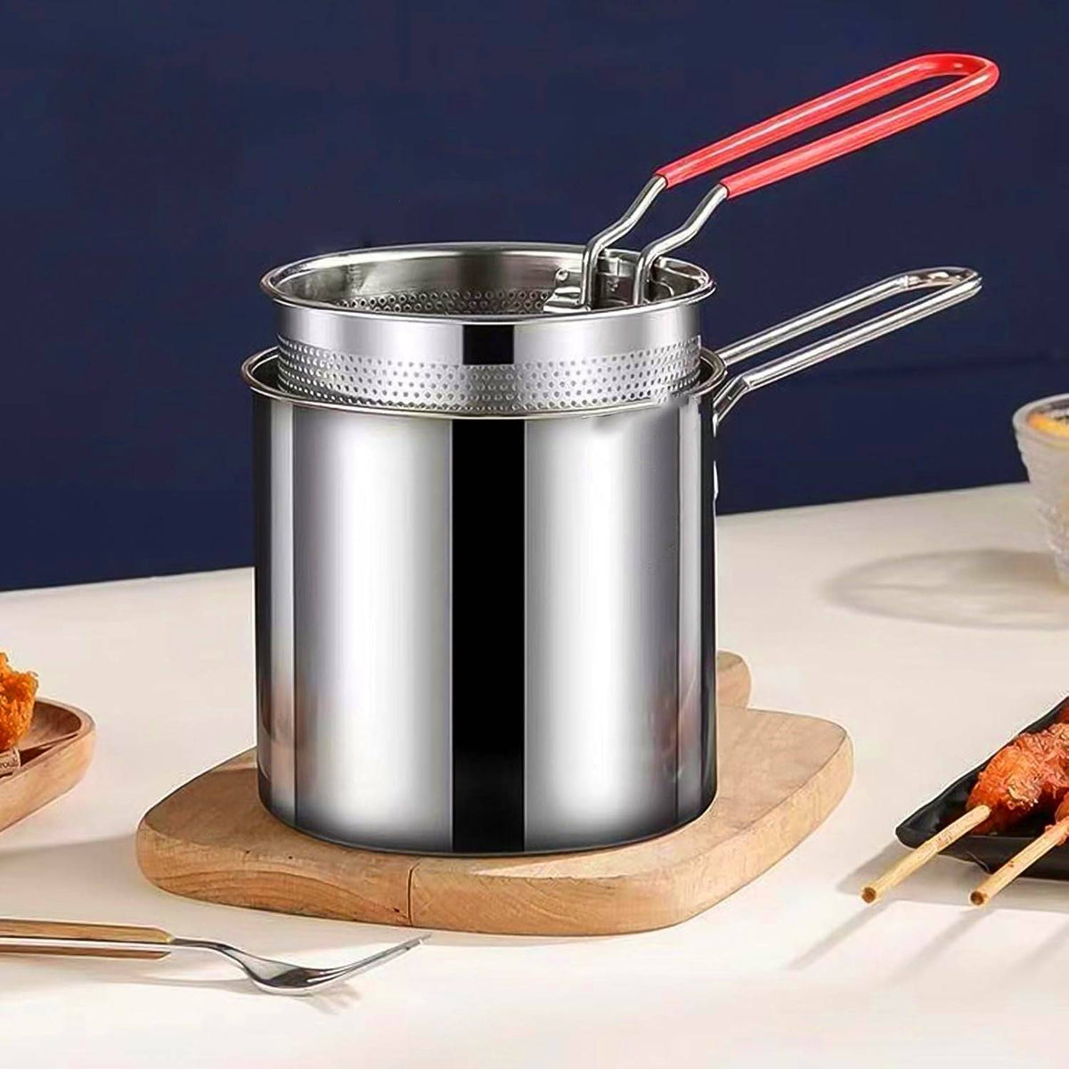 Small Deep Frying Pot With Strainer Basket (2 Pc Set) - jugaad.shop