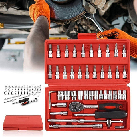 Socket 1 / 4 Inch Combination Repair Tool Kit (Red, 46 pcs) - jugaad.shop