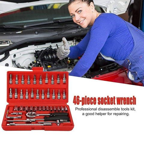 Socket 1 / 4 Inch Combination Repair Tool Kit (Red, 46 pcs) - jugaad.shop