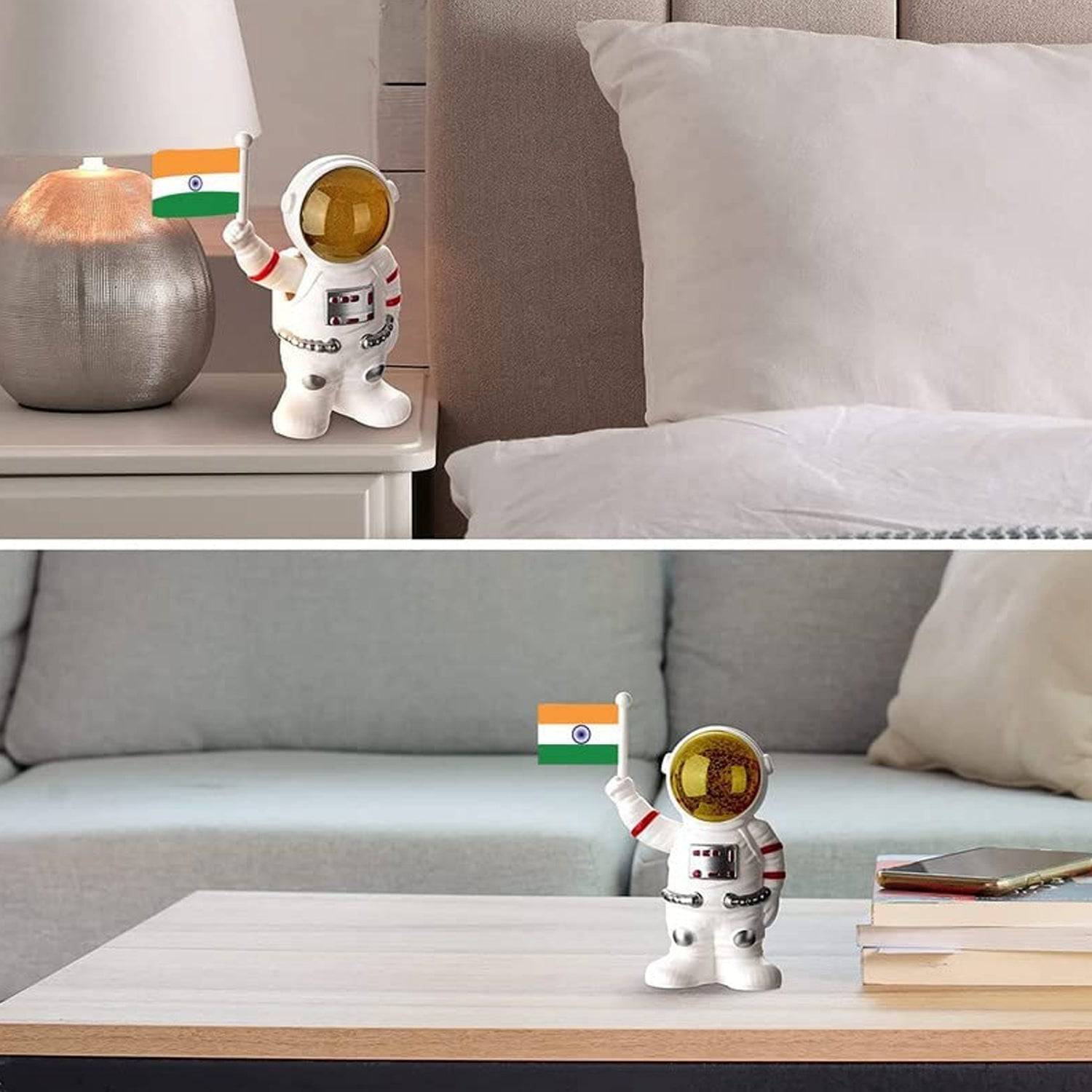 Solar Power Astronaut Ornament Moving Hand with Indian Flag (1 Pc)