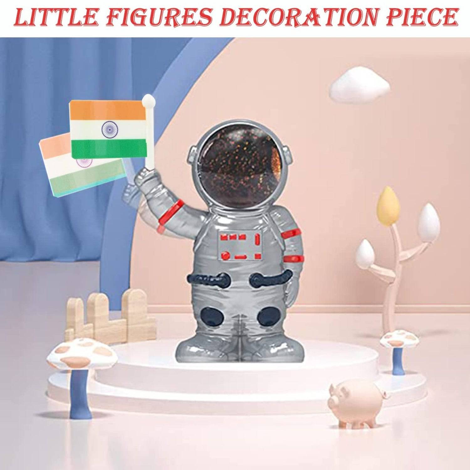 Solar Power Astronaut Ornament Moving Hand with Indian Flag (1 Pc)