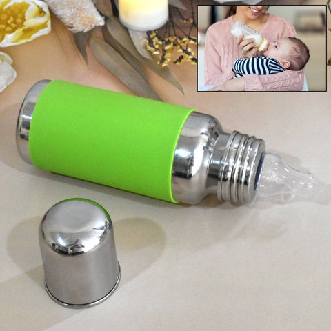 Stainless Steel Baby Feeding Bottle, Milk Feeding Bottle With Silicove Grip Cover (250 ML)