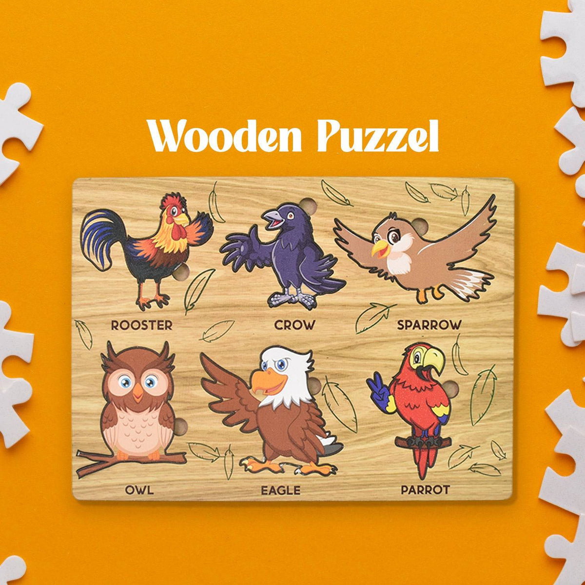 Wooden Bird Puzzle Learning Educational Board (1 Set / 28×20 Cm)