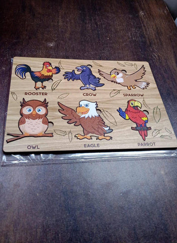 Wooden Bird Puzzle Learning Educational Board (1 Set / 28×20 Cm)