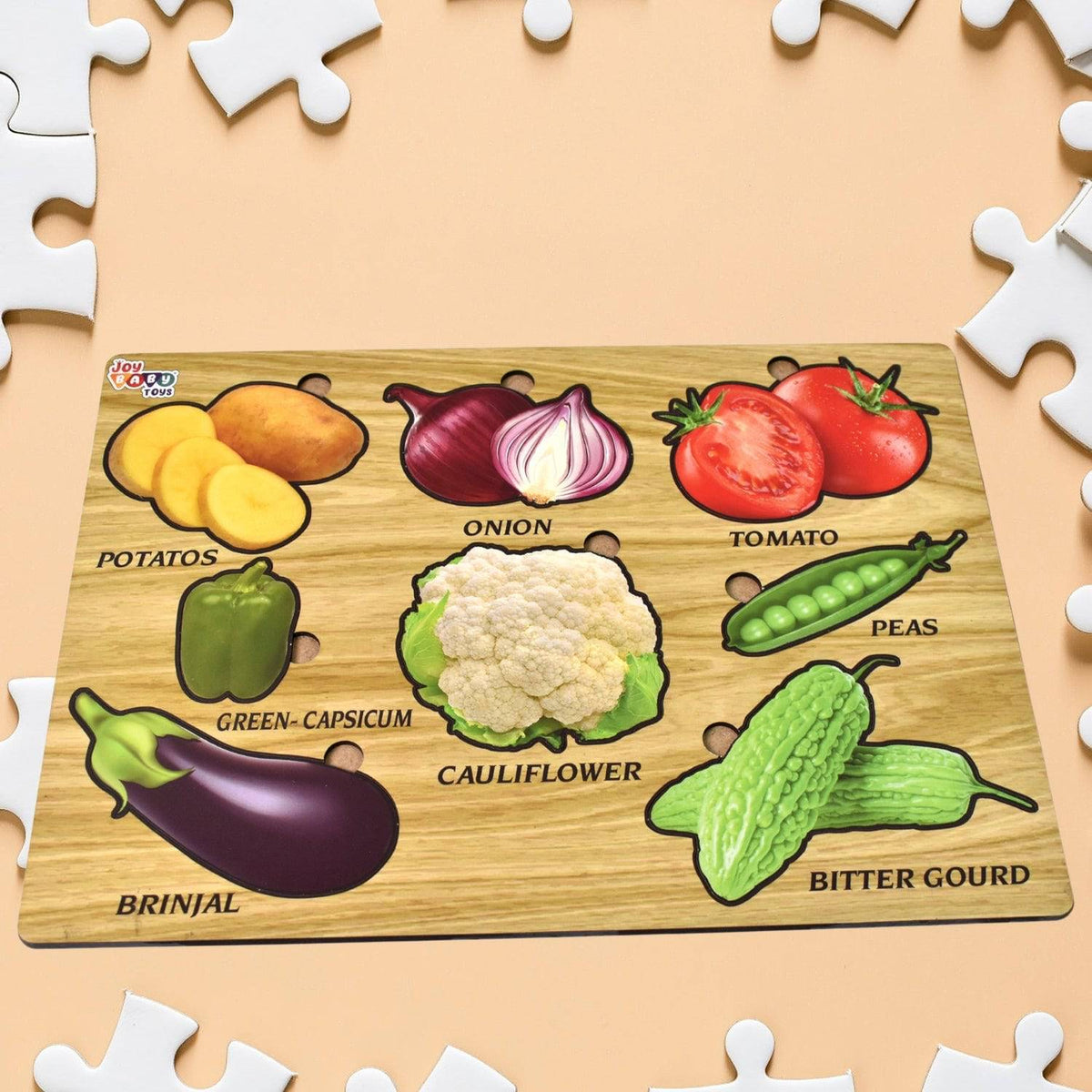 Wooden Vegetable Puzzle Learning Educational Board (1 Set / 28×20 Cm)