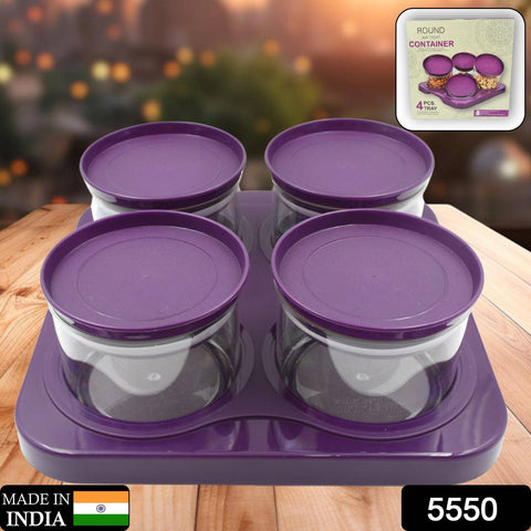 Airtight Plastic 4 Pc Storage Container Set, With Tray Dry Fruit Plastic Storage Container Tray Set With Lid & Serving Tray For Kitchen - jugaad.shop