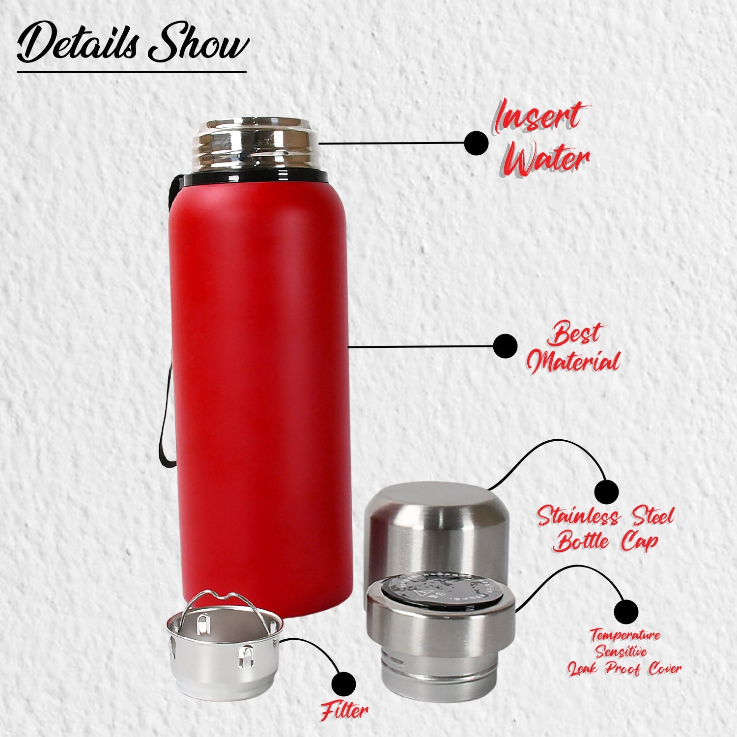 Stainless Steel Water Bottle, Fridge Water Bottle, Stainless Steel Water Bottle Leak Proof, Rust Proof, Cold & Hot Thermos steel Bottle| Leak Proof | Office Bottle | Gym | Home | Kitchen | Hiking | Trekking | Travel Bottle (Approx 600ML) - jugaad.shop