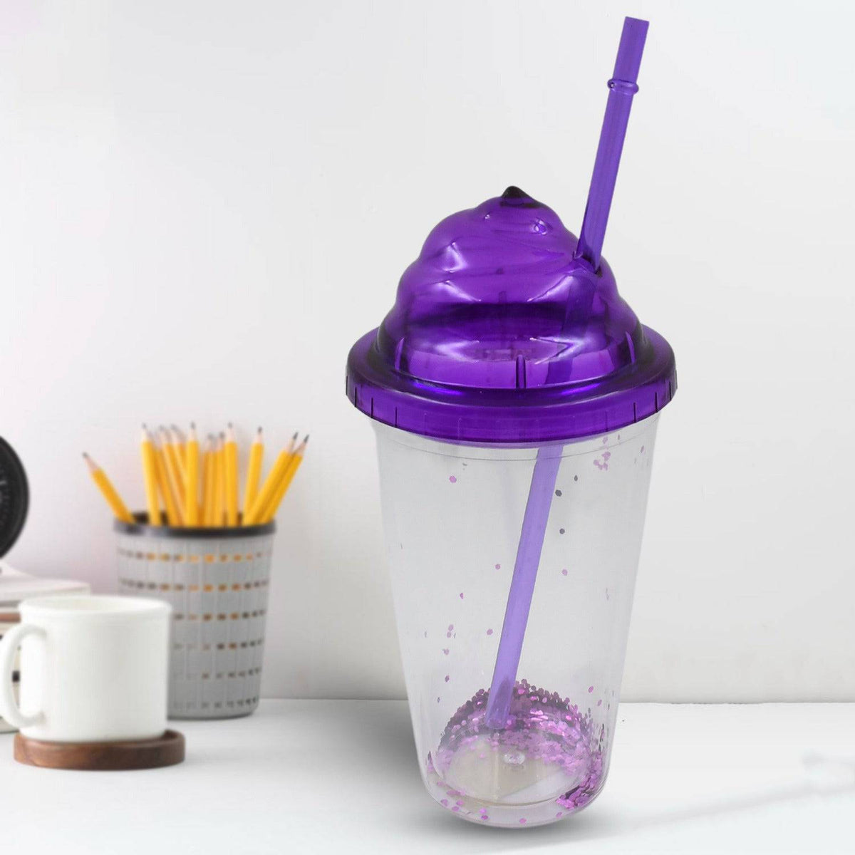 High Quality Plastic Creative Cold Drink Cup / Tumble, Reusable Tea Coffee Tumbler with Lid and Straw, Double Wall Plastic Drinking Sport Bottle, Travel Tumbler (1 Pc / Mix Color) - jugaad.shop